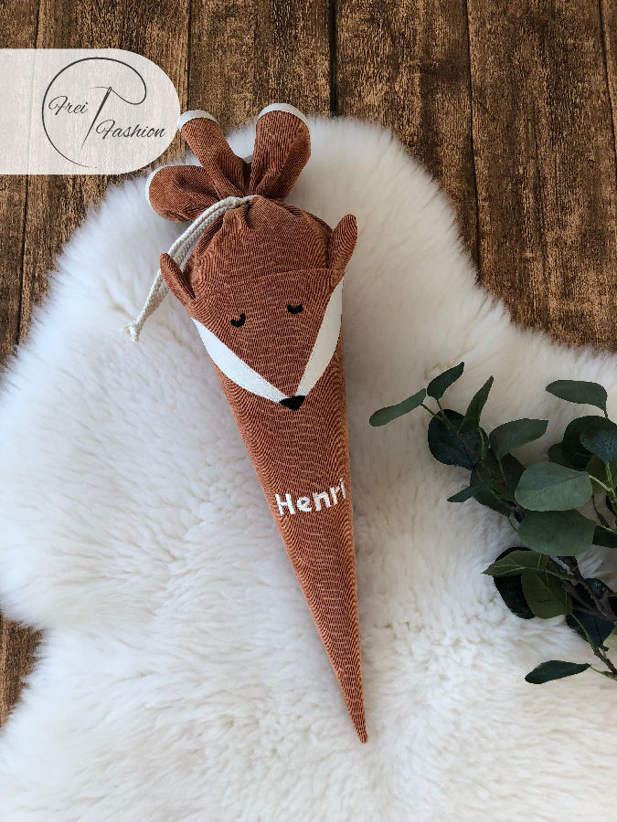 Schultüte aus Stoff mit Namen - Fuchs in rost (70cm, 85cm, 35cm) - Zuckertüte personalisiert, optional mit Kissen – Bild 3