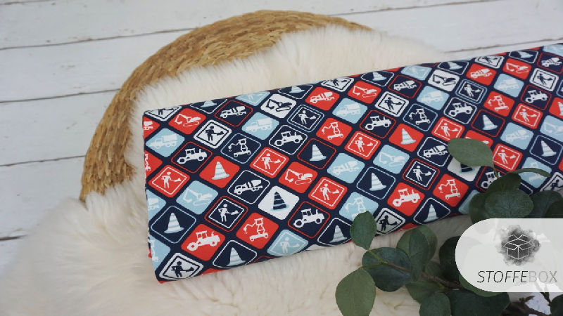 Reststück 70cm Jersey - Baustellenfahrzeuge (rot/dunkelblau) – Bild 5