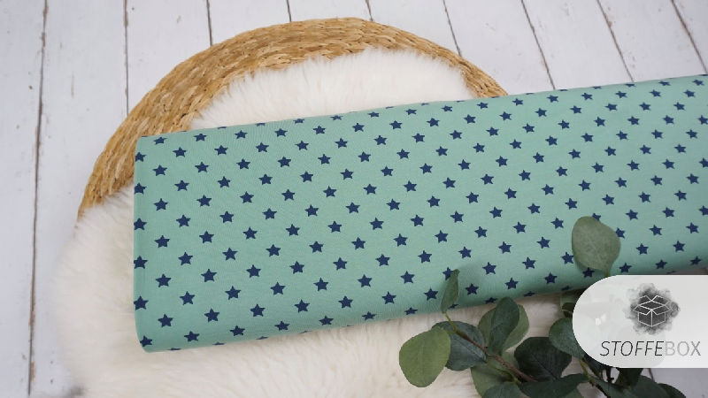 Reststück 40cm Jersey Öko-Tex-100 - Sterne (mint/dunkelblau)