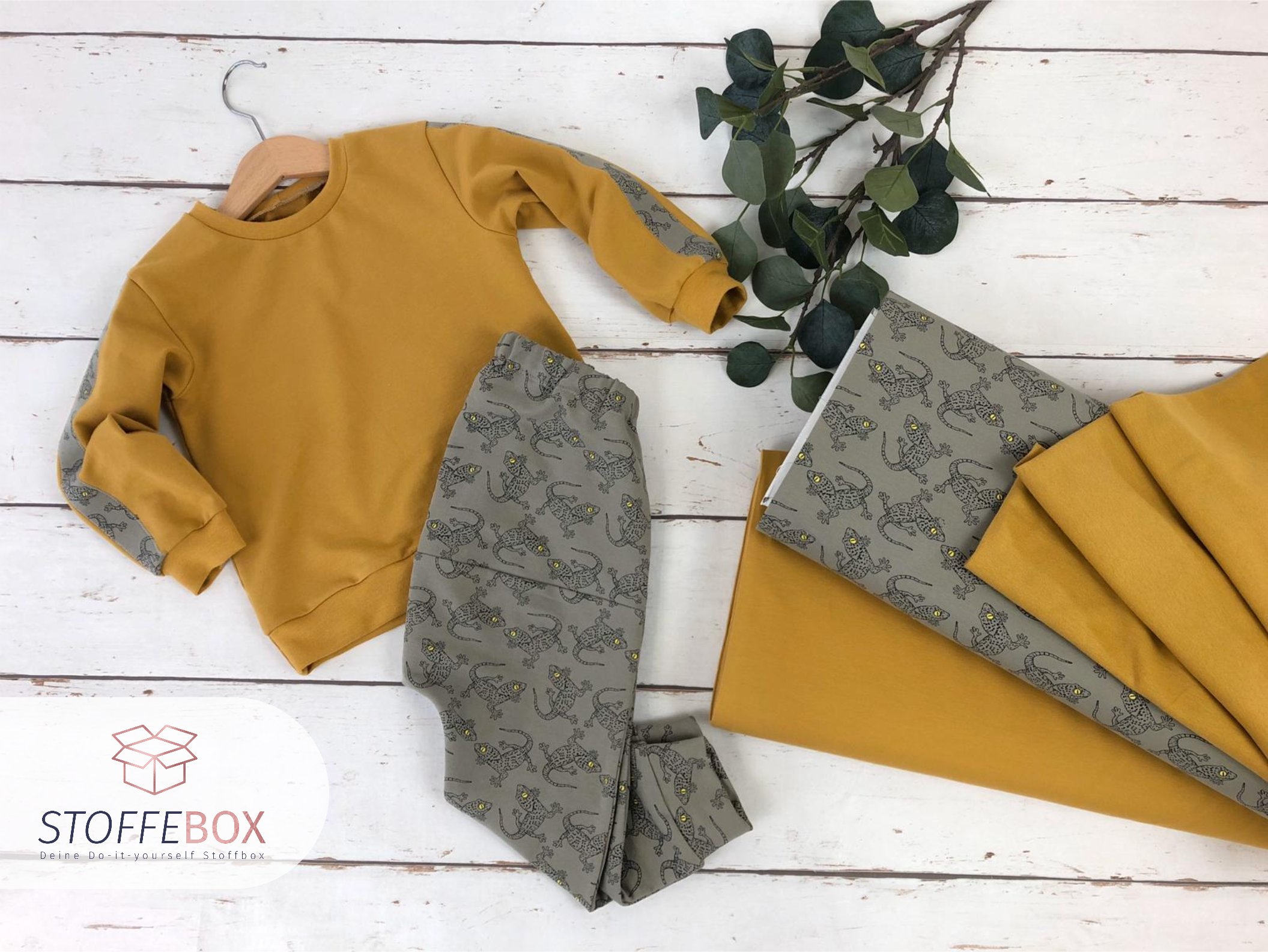 Stoffpaket - Gekkos (senf/oliv) – Bild 4