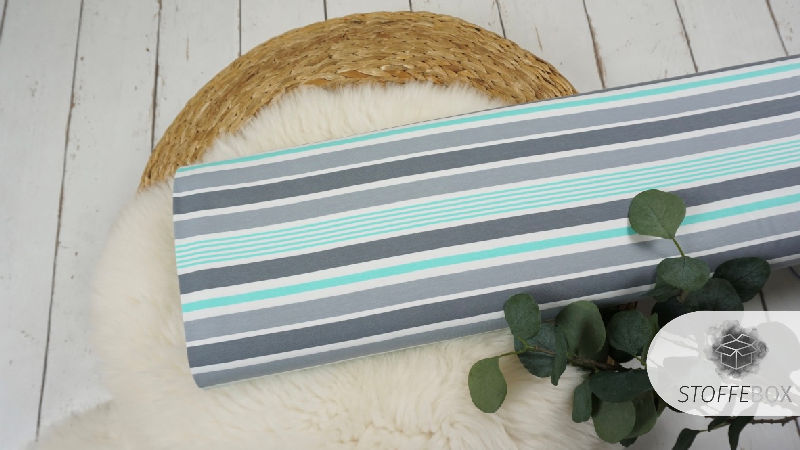 Stoffpaket Bio-Jersey - Maritim-gestreift-Schiffe (grau/mint/weiß) – Bild 2
