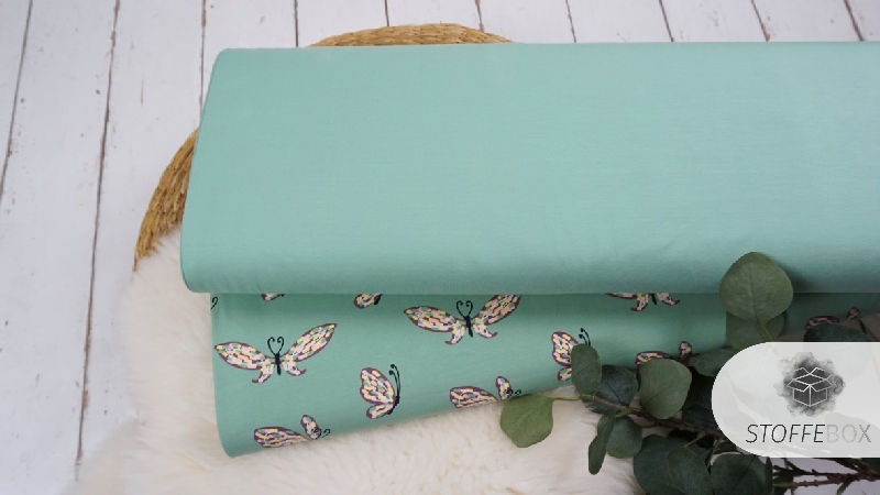 Stoffpaket Jersey - Schmetterlinge - Uni - (rauchiges mint)