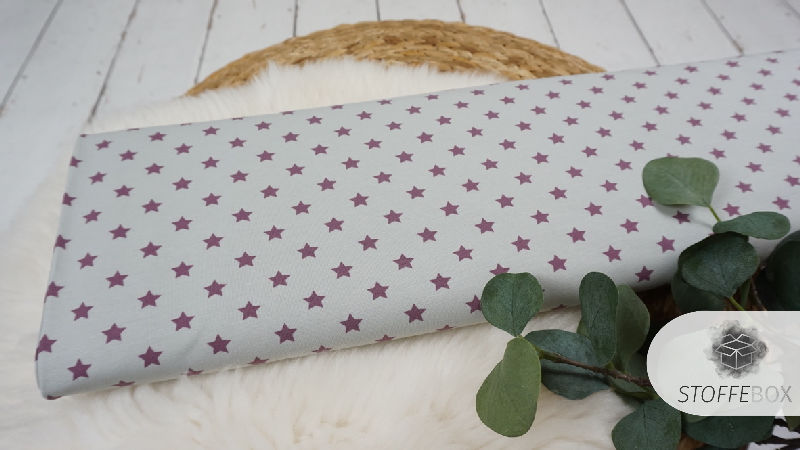 Stoffpaket Jersey - Sterne - mini Punkte - Wolken - Traktoren (aubergine/grau/weiß) – Bild 6