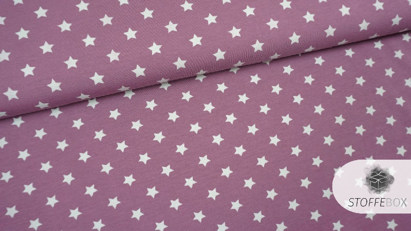 Stoffpaket Jersey - Sterne - mini Punkte - Wolken - Traktoren (aubergine/grau/weiß) – Bild 5
