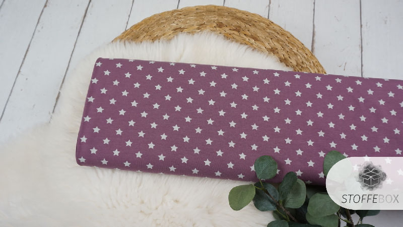 Stoffpaket Jersey - Sterne - mini Punkte - Wolken - Traktoren (aubergine/grau/weiß) – Bild 4
