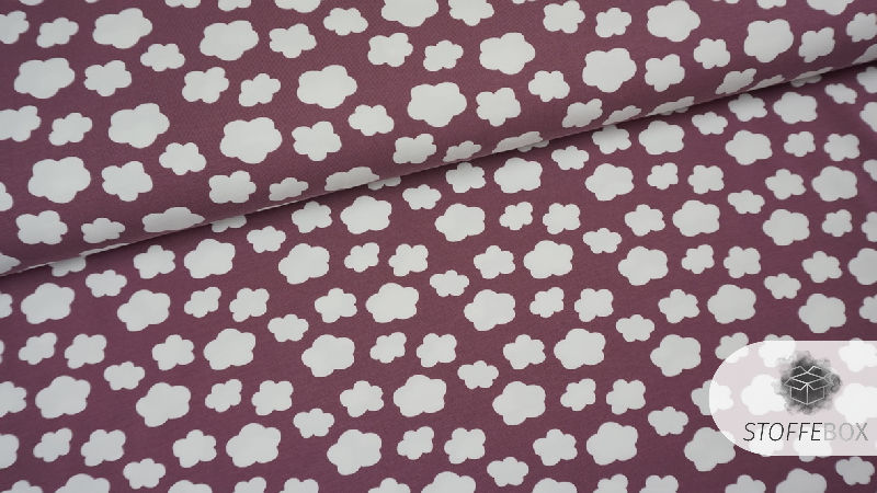 Stoffpaket Jersey - Sterne - mini Punkte - Wolken - Traktoren (aubergine/grau/weiß) – Bild 9