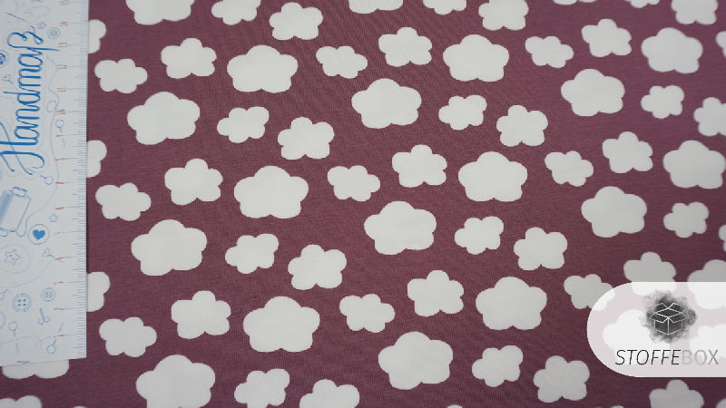 Stoffpaket Jersey - Sterne - mini Punkte - Wolken - Traktoren (aubergine/grau/weiß) – Bild 10