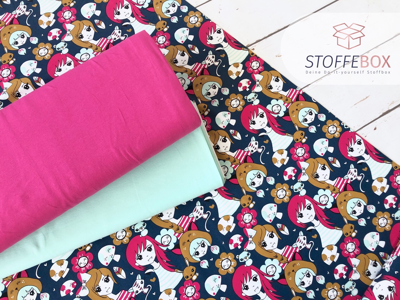 Stoffpaket Jersey - Mangas - Uni (mint/pink)