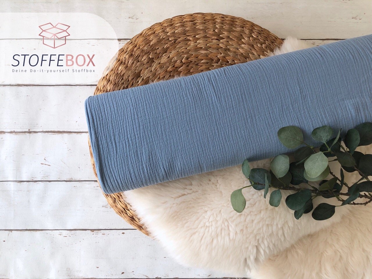 Reststück 30cm Musselin Uni / Double Gauze - Uni hellblau - Öko-Tex-100