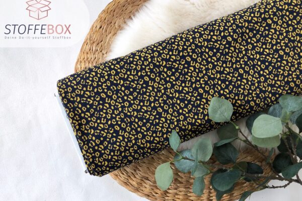 Reststück 70cm Jaquard Öko-Tex-100 - Leopard/Animalprint (nachtblau/senfgelb)