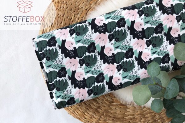 Jersey Öko-Tex-100 - Blumen/Tulpen Aquarell (dunkelgrün/pastelgrün)