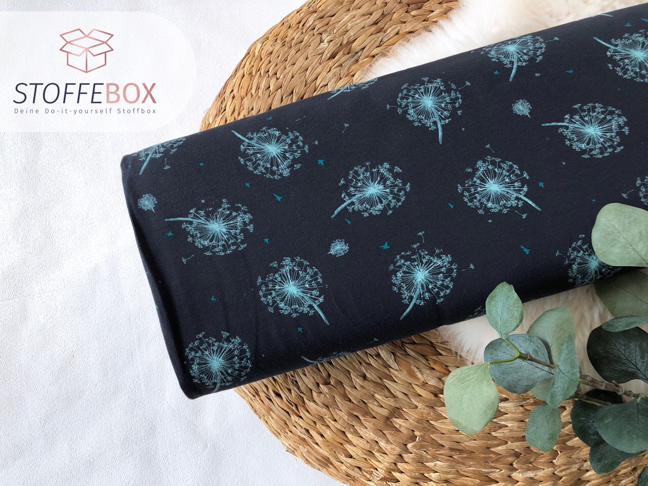 Jersey Öko-Tex-100 - Pusteblumen (dunkelblau/mint)