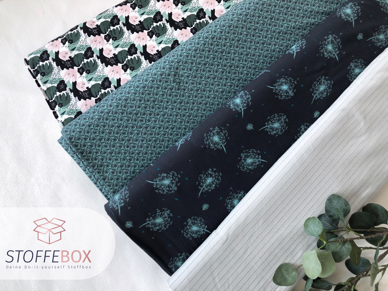 Jersey Öko-Tex-100 - Pusteblumen (dunkelblau/mint) – Bild 2