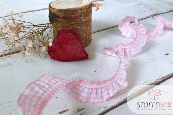 Elastische Rüsche Karriert/Karo-2cm Breit (rosa/weiß)
