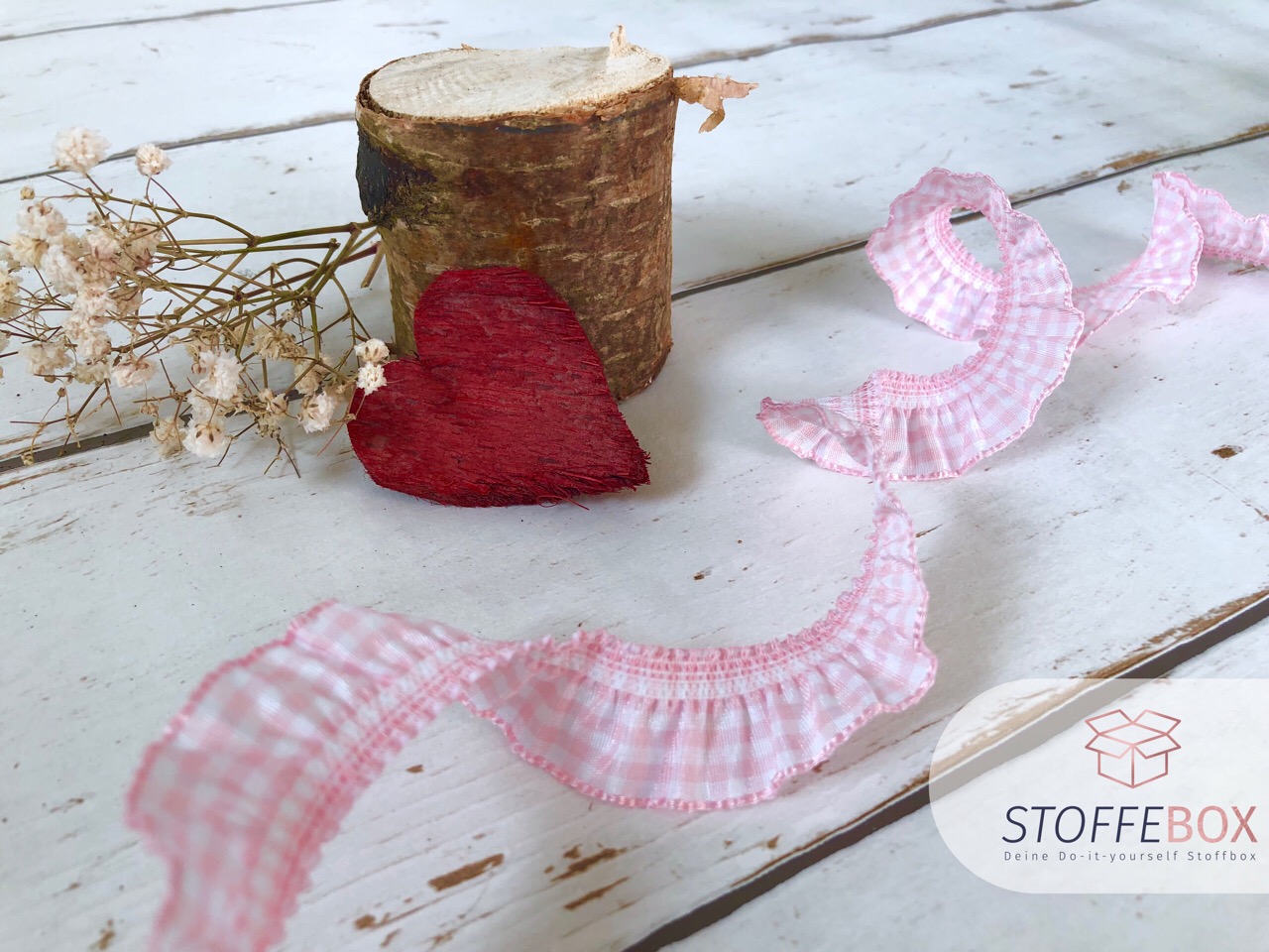 Elastische Rüsche Karriert/Karo-2cm Breit (rosa/weiß)