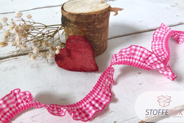 Elastische Rüsche Karriert/Karo-2cm Breit (pink/weiß)