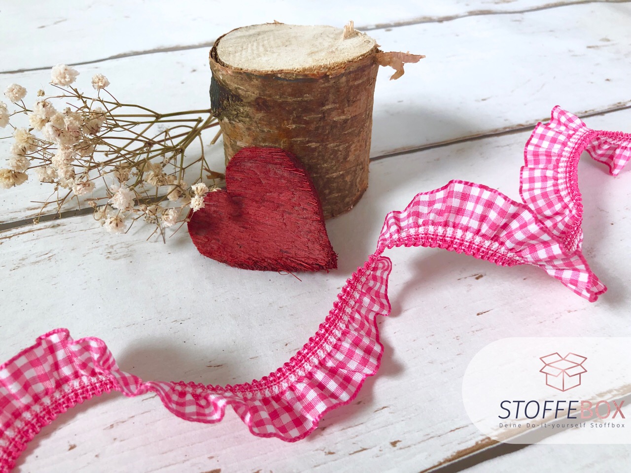 Elastische Rüsche Karriert/Karo-2cm Breit (pink/weiß)