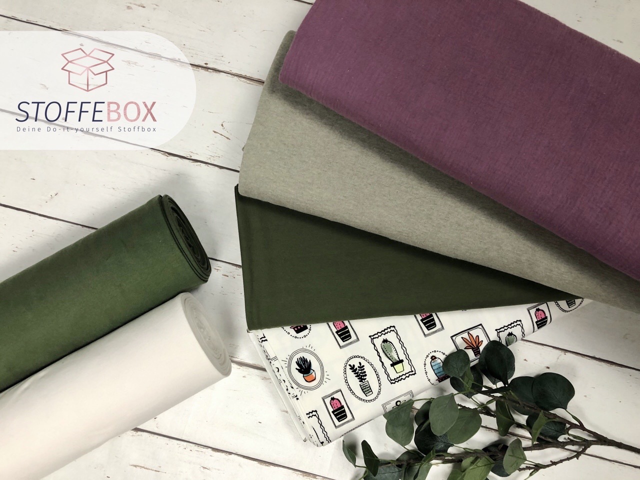 Stoffpaket - Kakteen - (oliv/ dunkelblau)