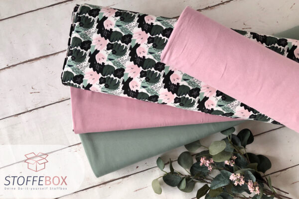 Stoffpaket - Blumen Aquarell - abstrakt (dunkelmint/altrosa)