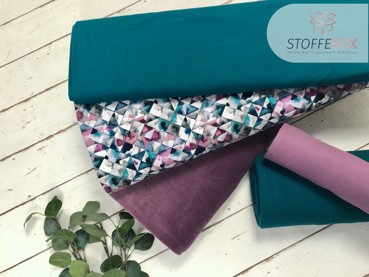 Stoffpaket - Triangel/Wasserfarben (dunkelpetrol/aubergine)