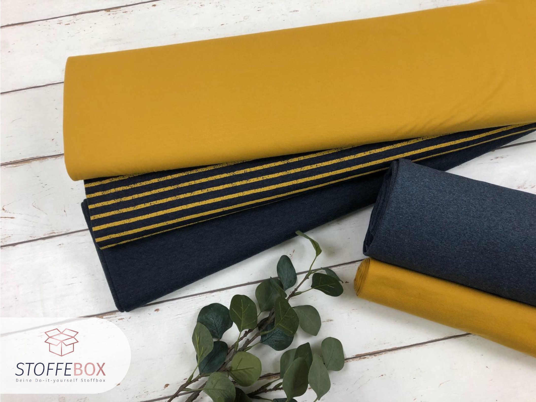 Stoffpaket - Stripes/gestreift (senf/dunkelblau)