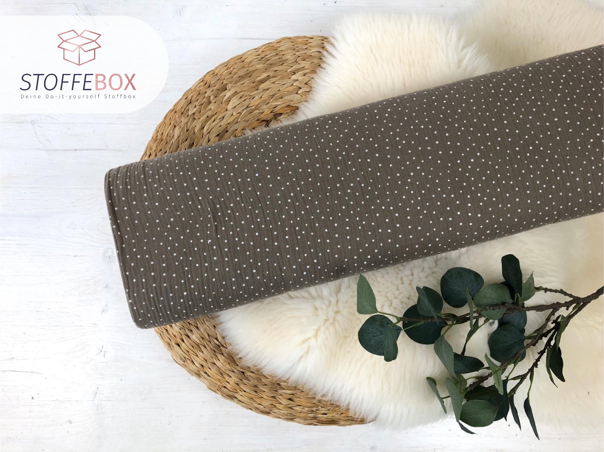 Reststück 45cm Musselin/Double Gauze - mini Punkte (taupe)