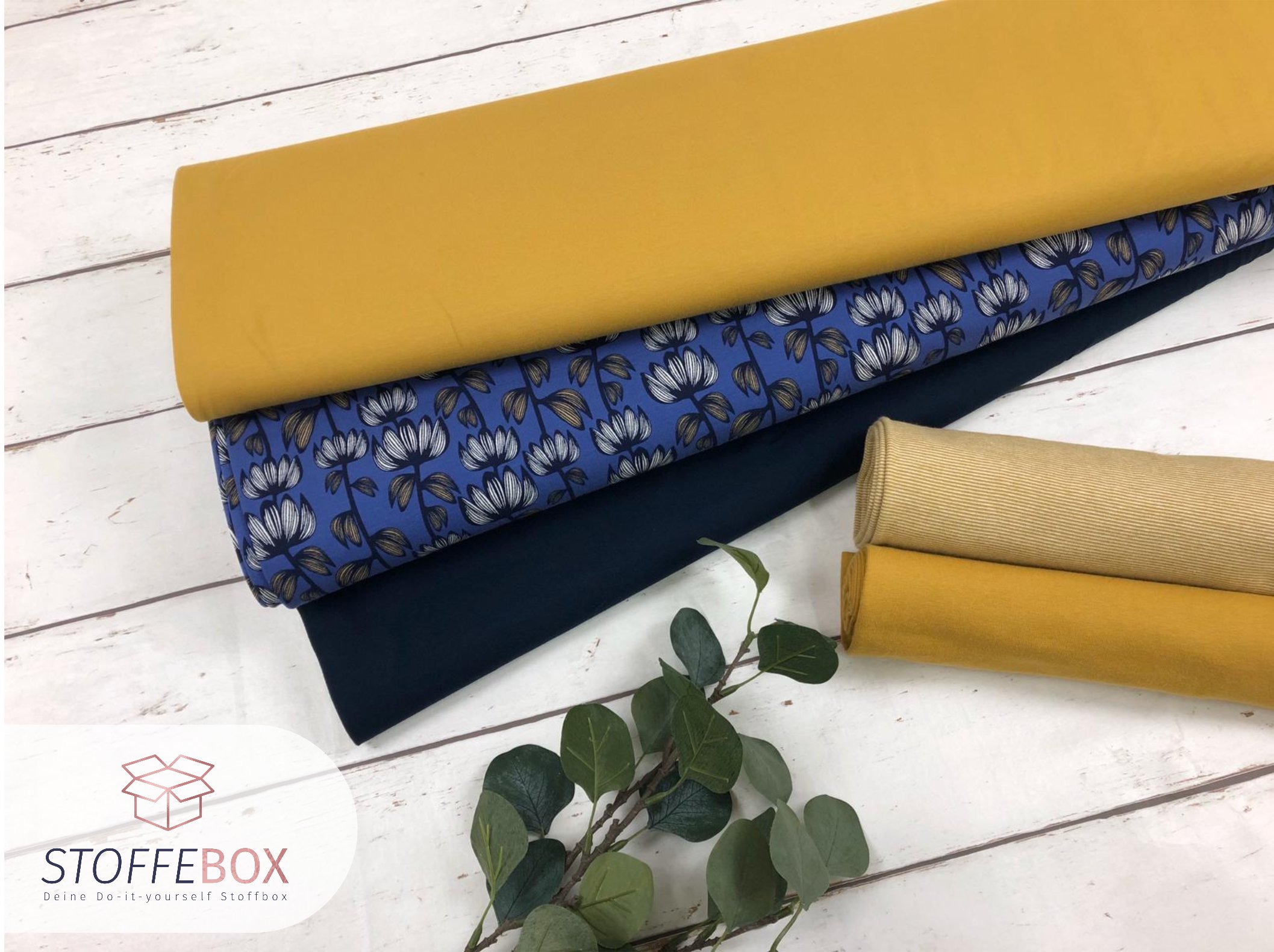 Stoffpaket - Tulpen/Blumen (senf / nachtblau)