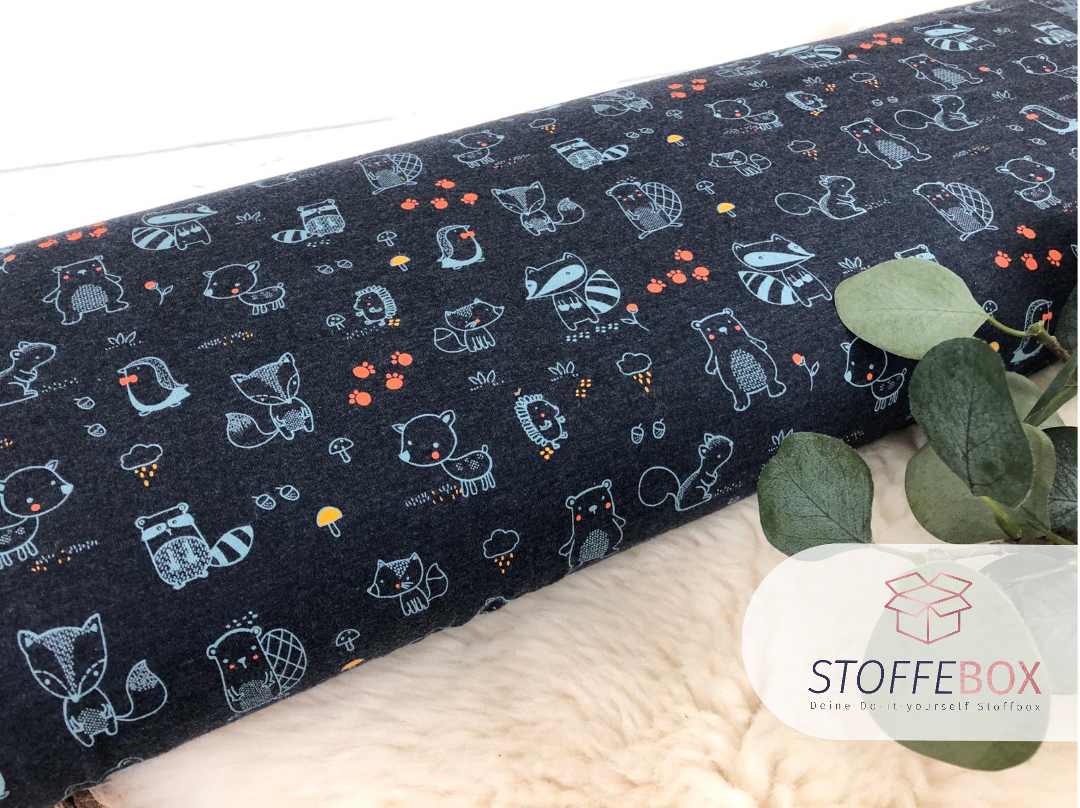 Jersey - Öko-Tex-100 - Forest Friends / Waldtiere (dunkelblau/meliert) – Bild 2