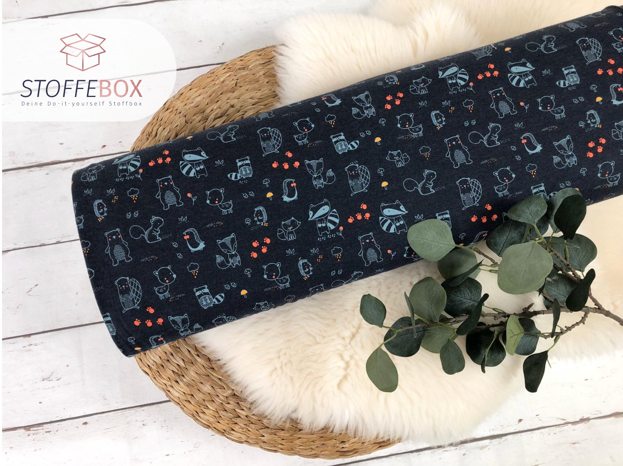 Jersey - Öko-Tex-100 - Forest Friends / Waldtiere (dunkelblau/meliert)
