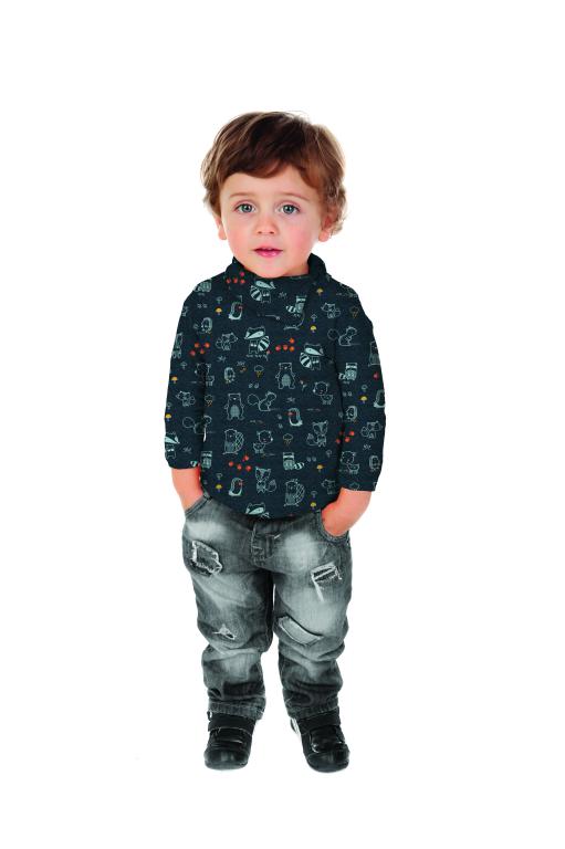 Jersey - Öko-Tex-100 - Forest Friends / Waldtiere (dunkelblau/meliert) – Bild 3