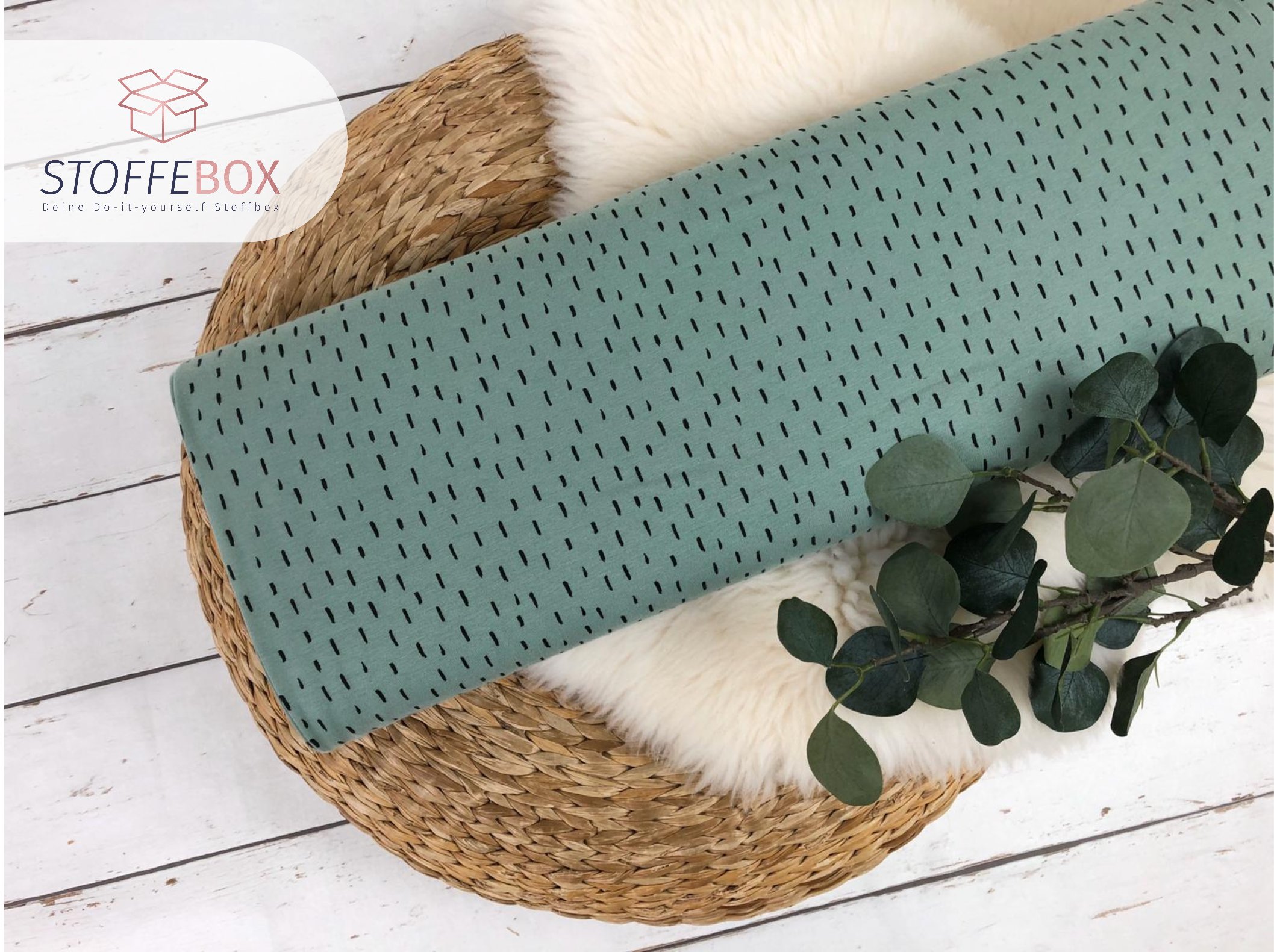 Reststück 85cm Bio Jersey - Stifte / Striche / Streifen (dunkelmint)