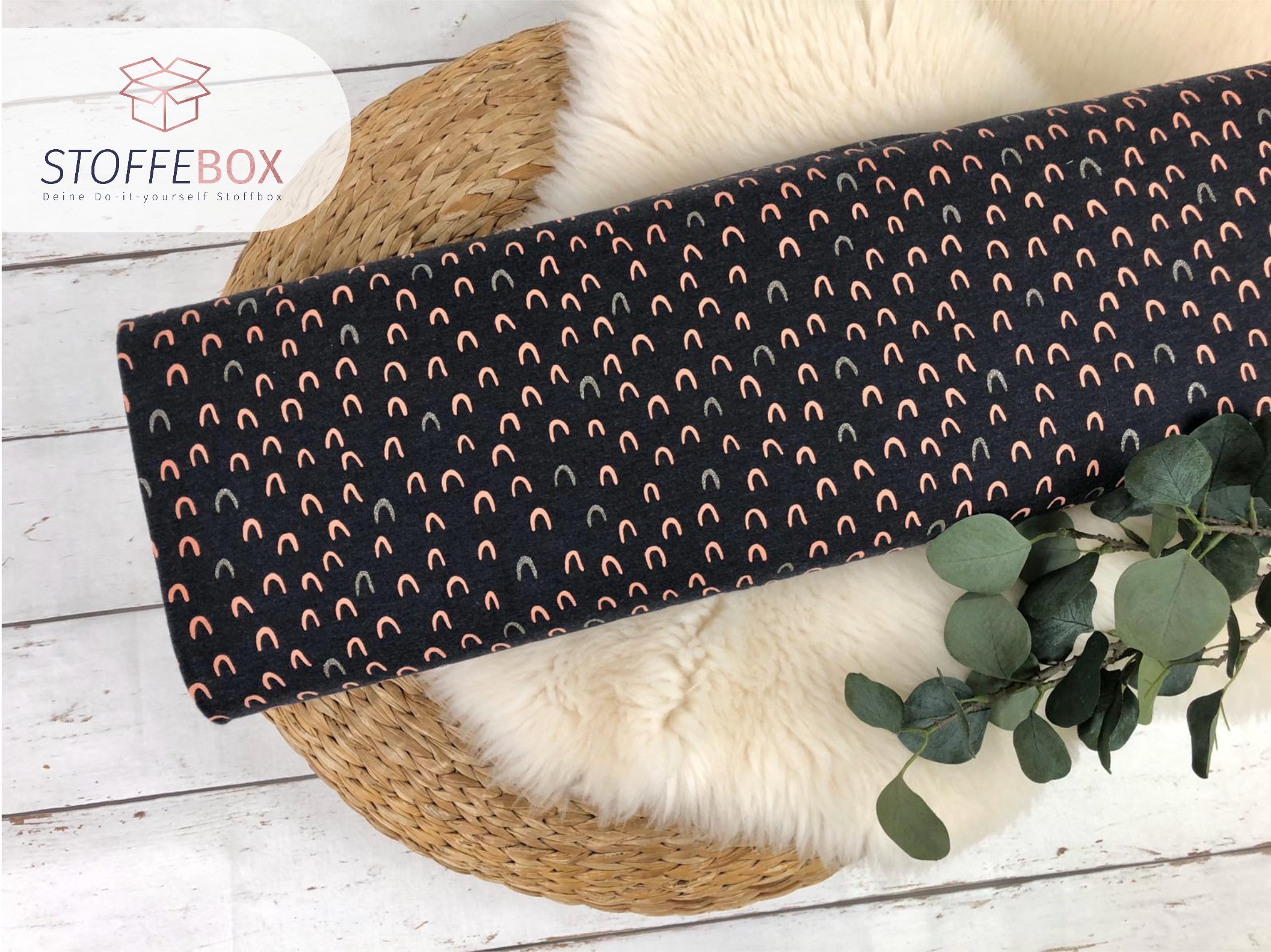 Reststück 30cm Jersey - Öko-Tex-100 - Glitzer/Bögen (schwarz/meliert)