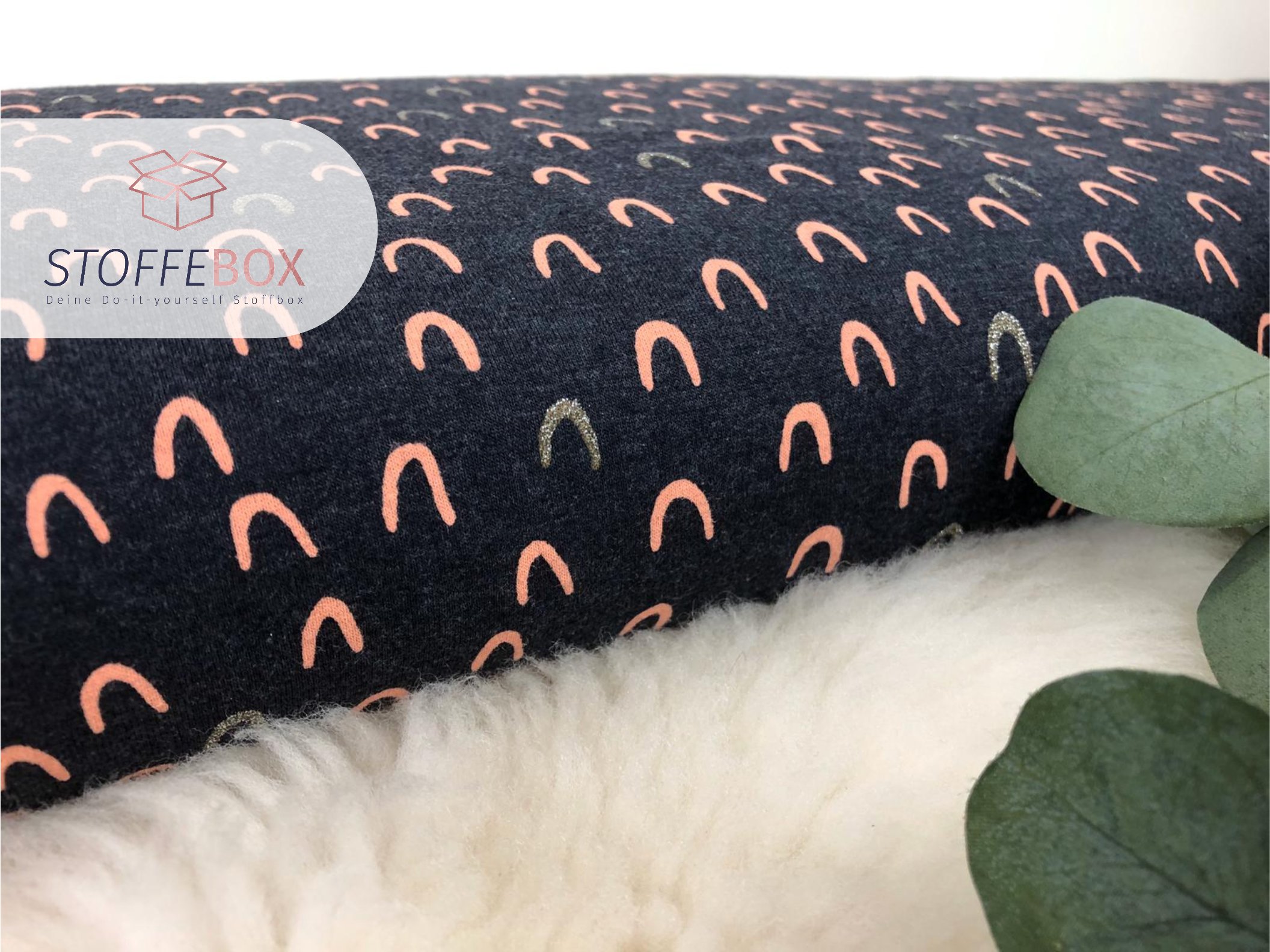 Reststück 30cm Jersey - Öko-Tex-100 - Glitzer/Bögen (schwarz/meliert) – Bild 4