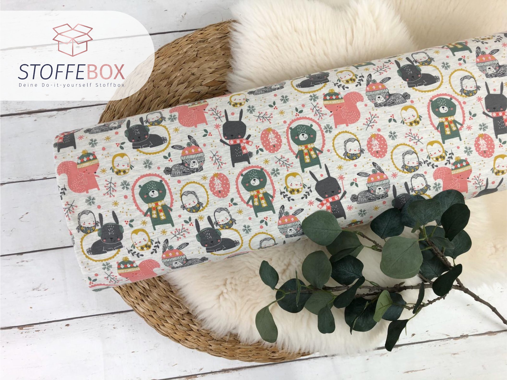 Reststück 90cm Sommersweat/French Terry Öko-Tex-100 - Hase/Bär/Einhörnchen (ecru/meliert)