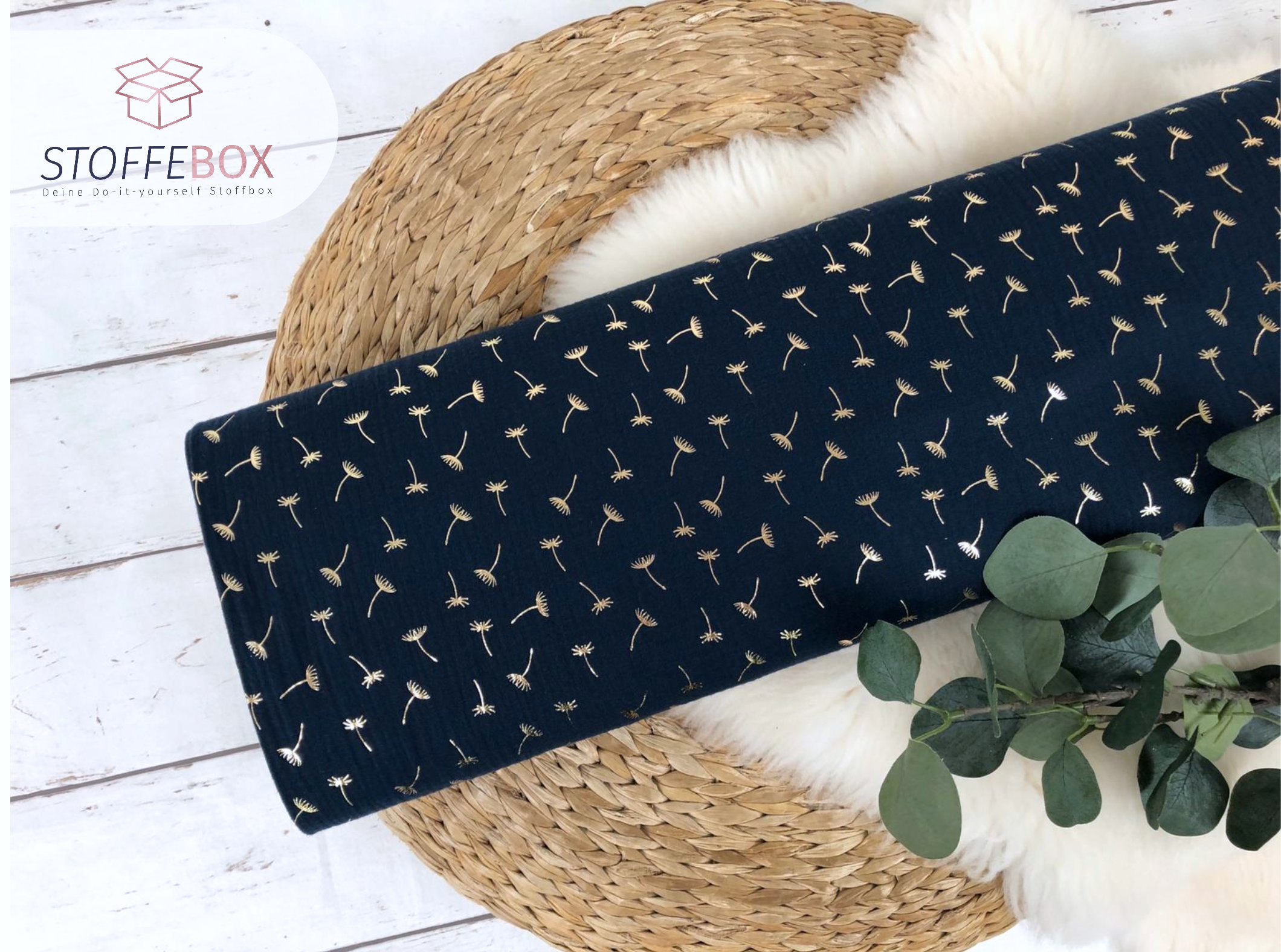 Musselin/Double Gauze - Pusteblumen gold (dunkelblau/navy)
