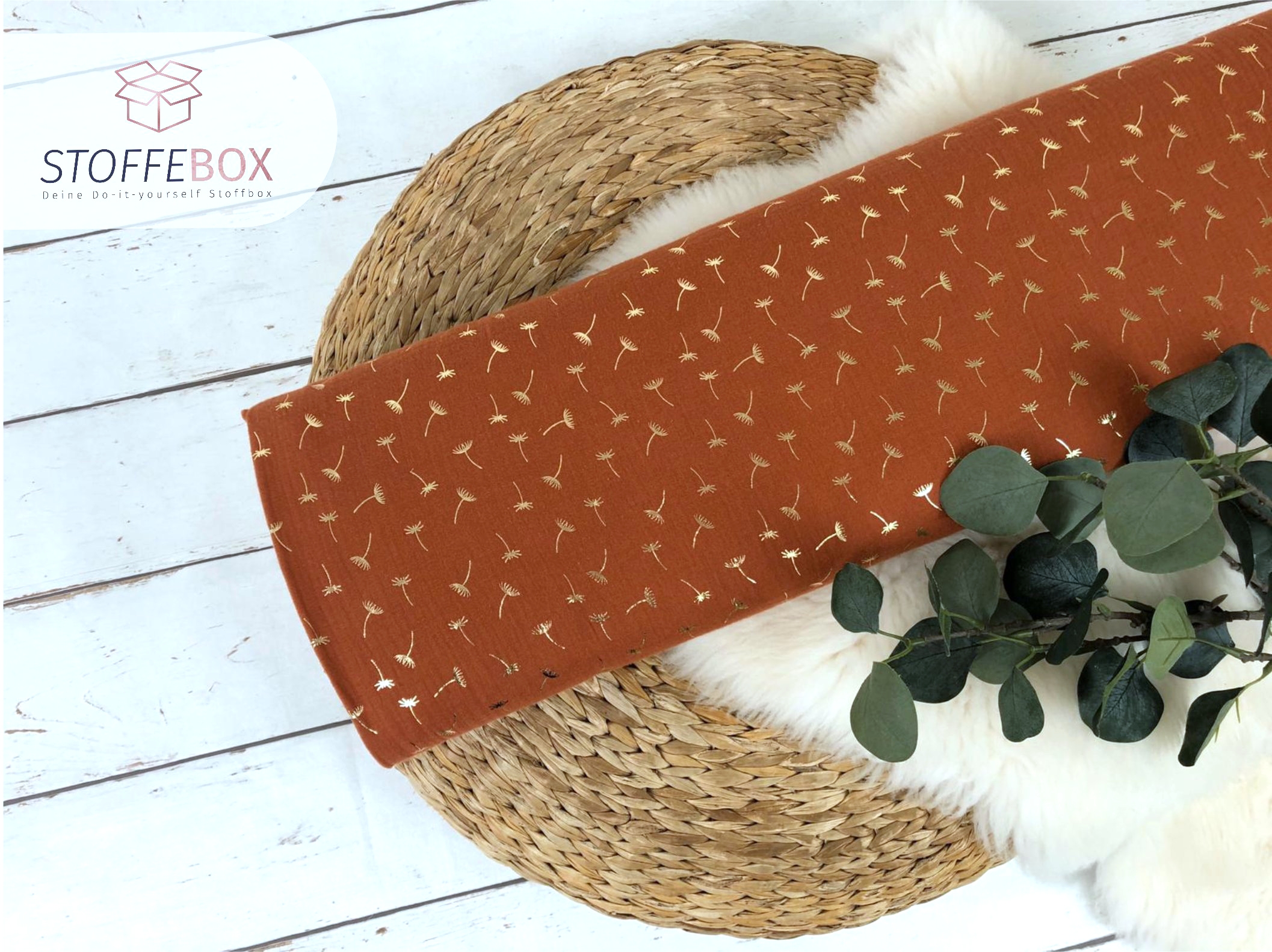 70cm Rest Musselin/Double Gauze - Pusteblumen gold (rost)