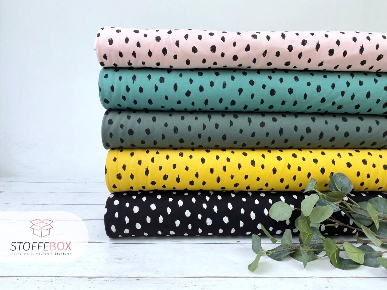 Bio- angerauter Sweat - Soft Sweat - Punkte Polka Dots (grün) – Bild 2