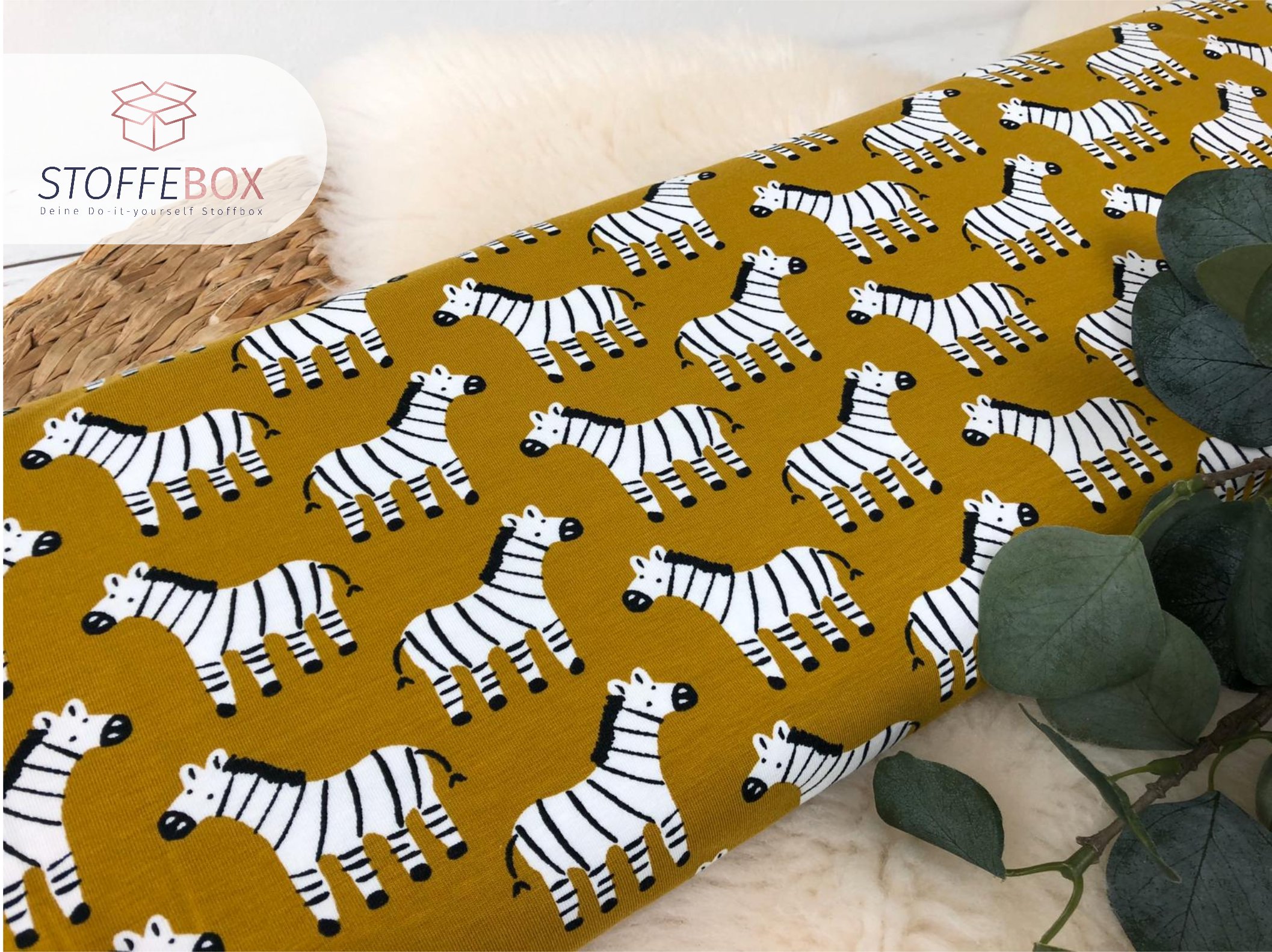 Reststück 30cm Bio Jersey / Organic - Zebra (senf) – Bild 2