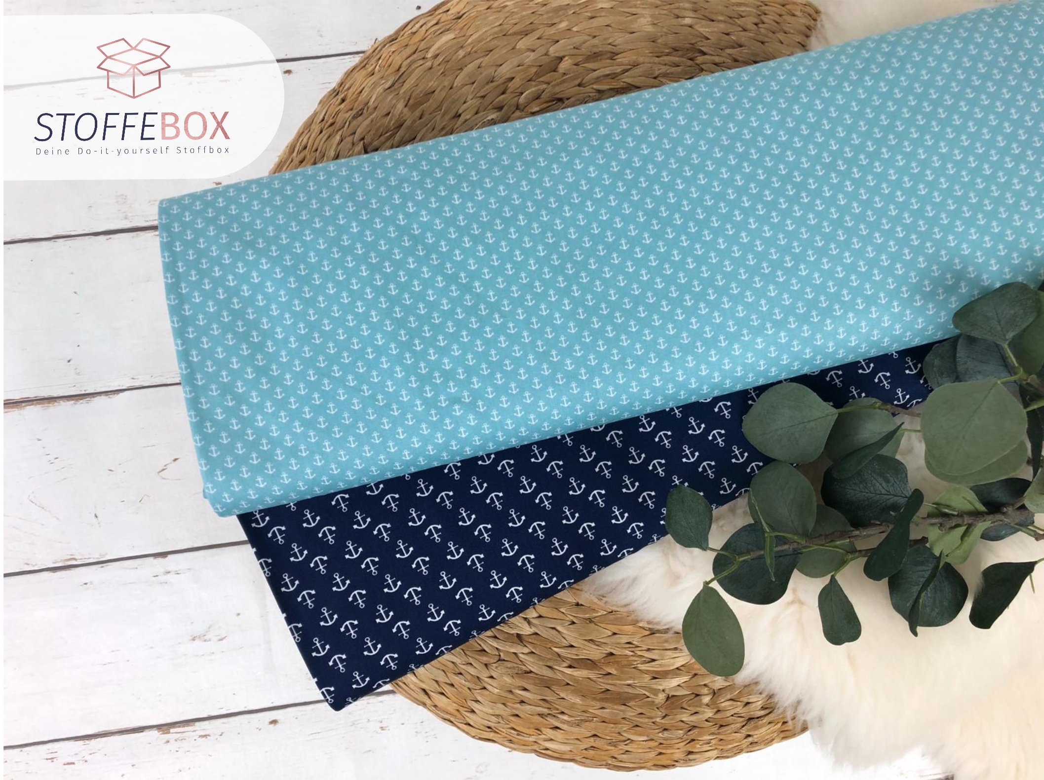 Reststück 45cm Webware / Baumwolle Öko-Tex-100 - mini weiße Anker (mint) – Bild 2