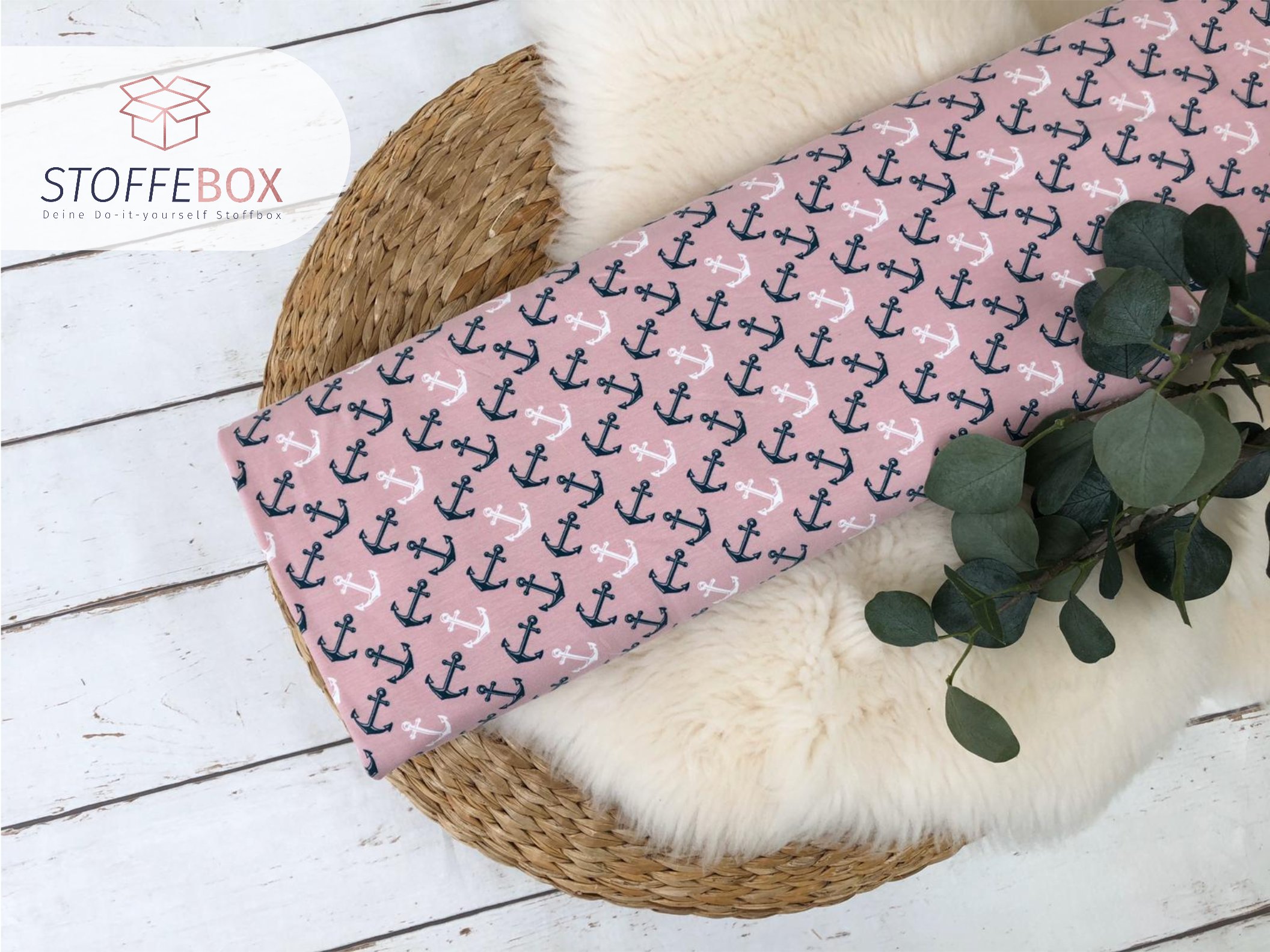 Reststück 70cm Jersey - Öko-Tex-100 - große Anker (rosa)