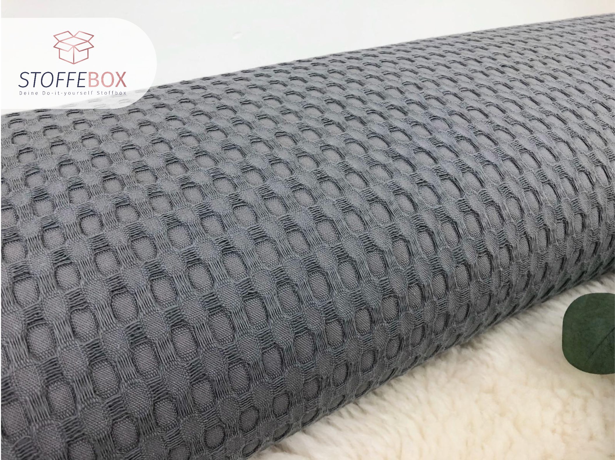 Reststück 40cm Waffelpique Stoff - Größe groß Uni grau - Öko-Tex-100 – Bild 2