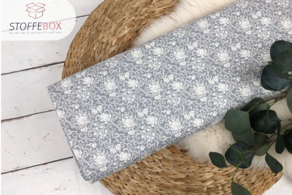 Webware / Baumwolle Öko-Tex-100 - Blumen (grau/creme)