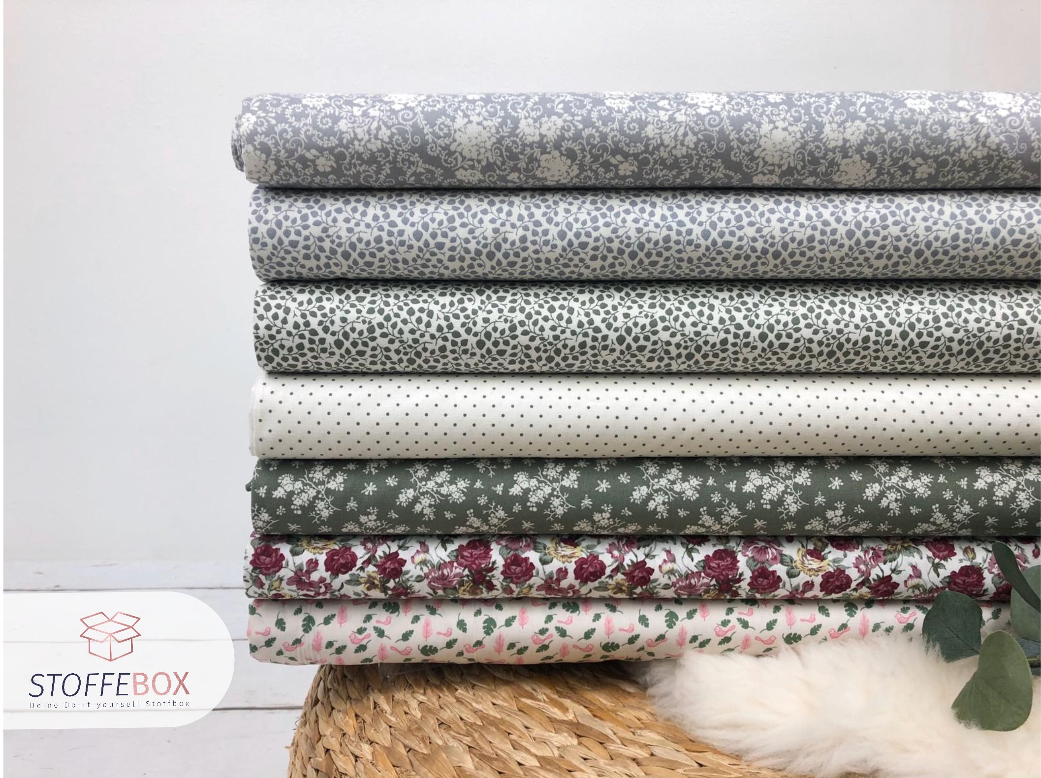 Webware / Baumwolle Öko-Tex-100 - Rosen (bordeaux/ecru) – Bild 3