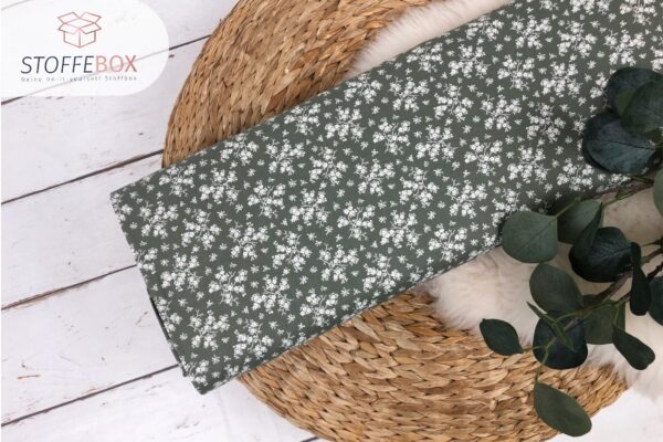 Webware / Baumwolle Öko-Tex-100 - mini Blumenranken (olivgrün)