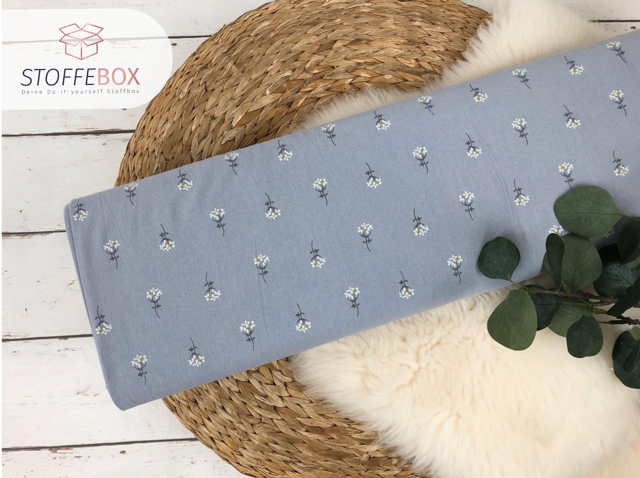 gekochte Baumwolle / Webware Öko-Tex-100 - Blumen (grau)