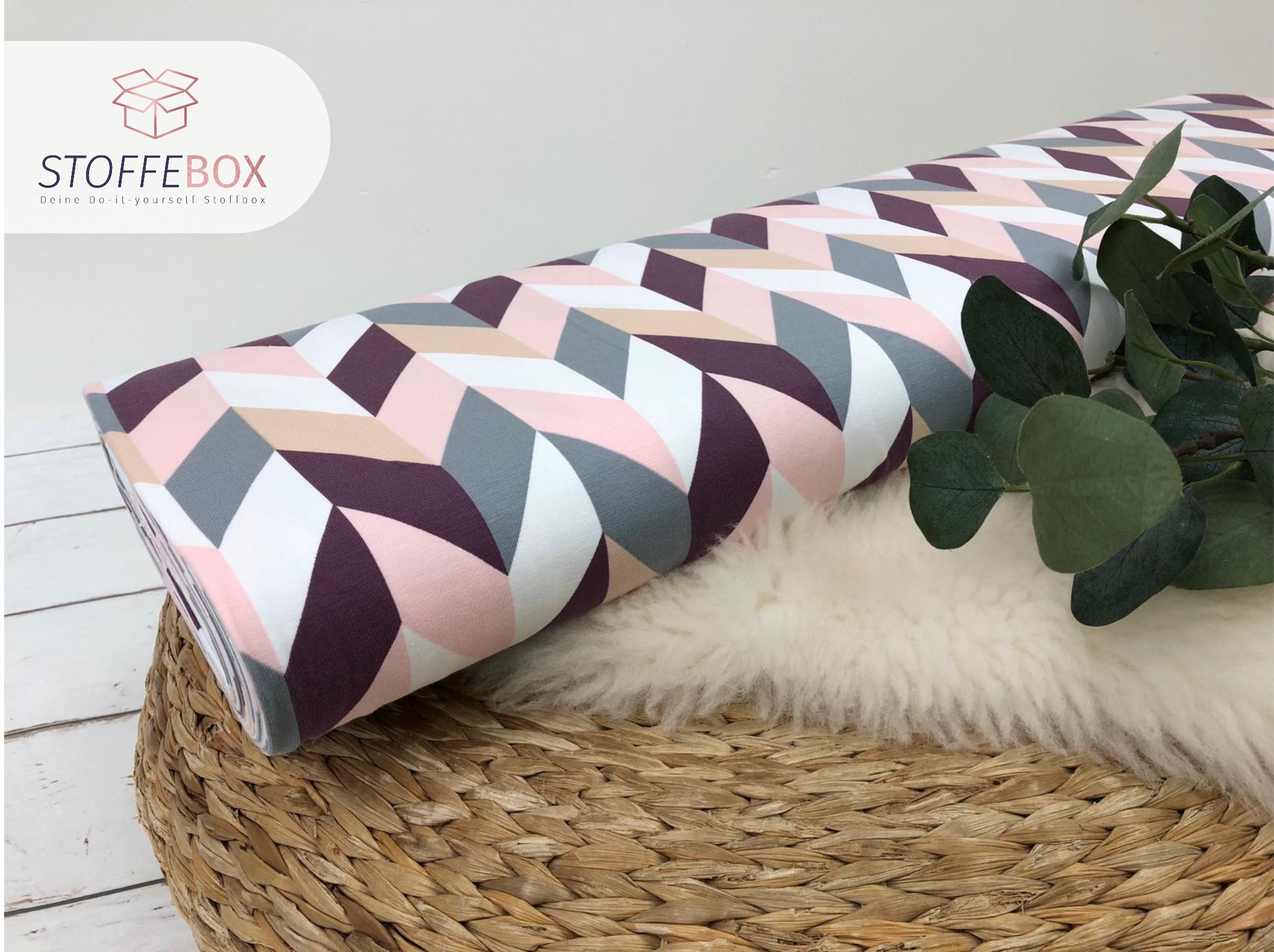 Jersey Öko-Tex-100 - Chevy/Fischgräte Elfenbein (grau/rosa/aubergine) – Bild 2