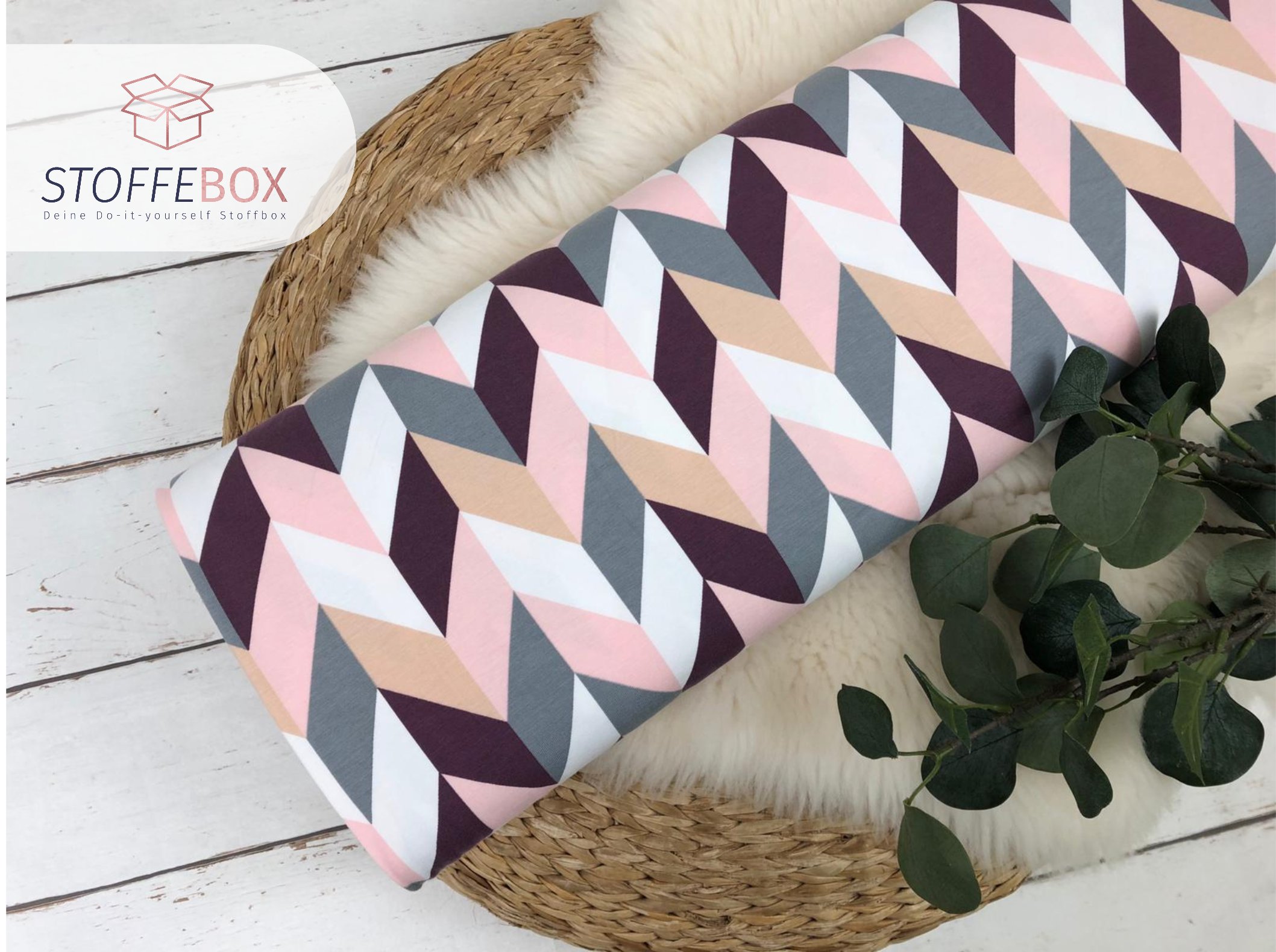 Jersey Öko-Tex-100 - Chevy/Fischgräte Elfenbein (grau/rosa/aubergine)