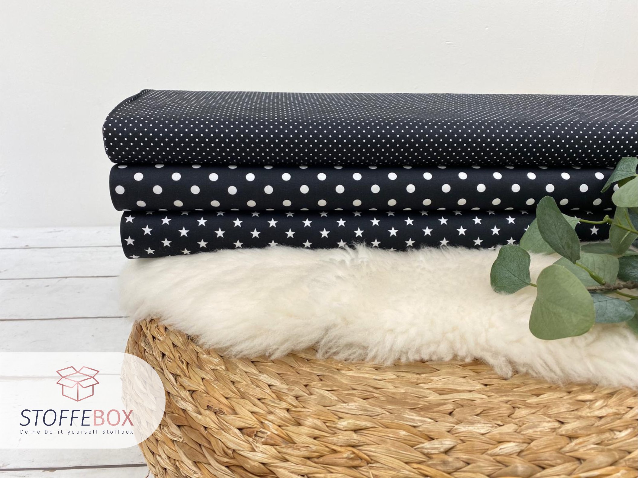 Webware/Baumwolle Öko-Tex-100 - weiße Sterne (schwarz) – Bild 2