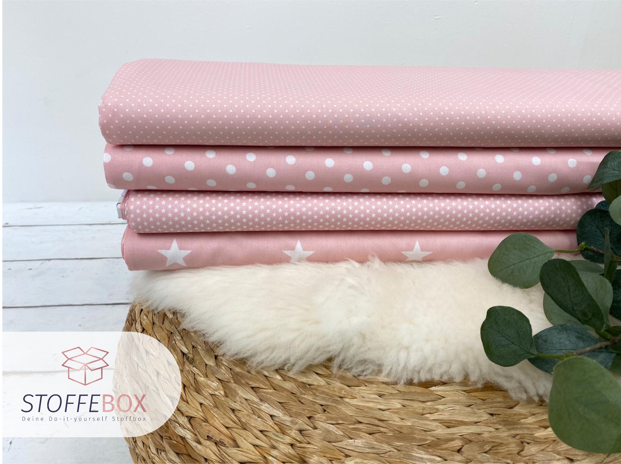 Webware/Baumwolle Öko-Tex-100 - weiße große Sterne (rosa) – Bild 2