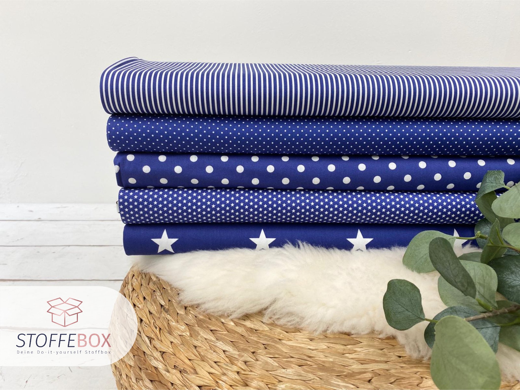 Baumwollstoffpaket - Basics gemustert blau (Einheit wählbar ab 50cm-2m)